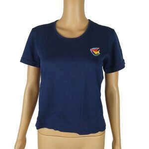 Bogner Vintage Navy Blue Fish Embroidered Shirt Top Tennis Sports Poly Cotton